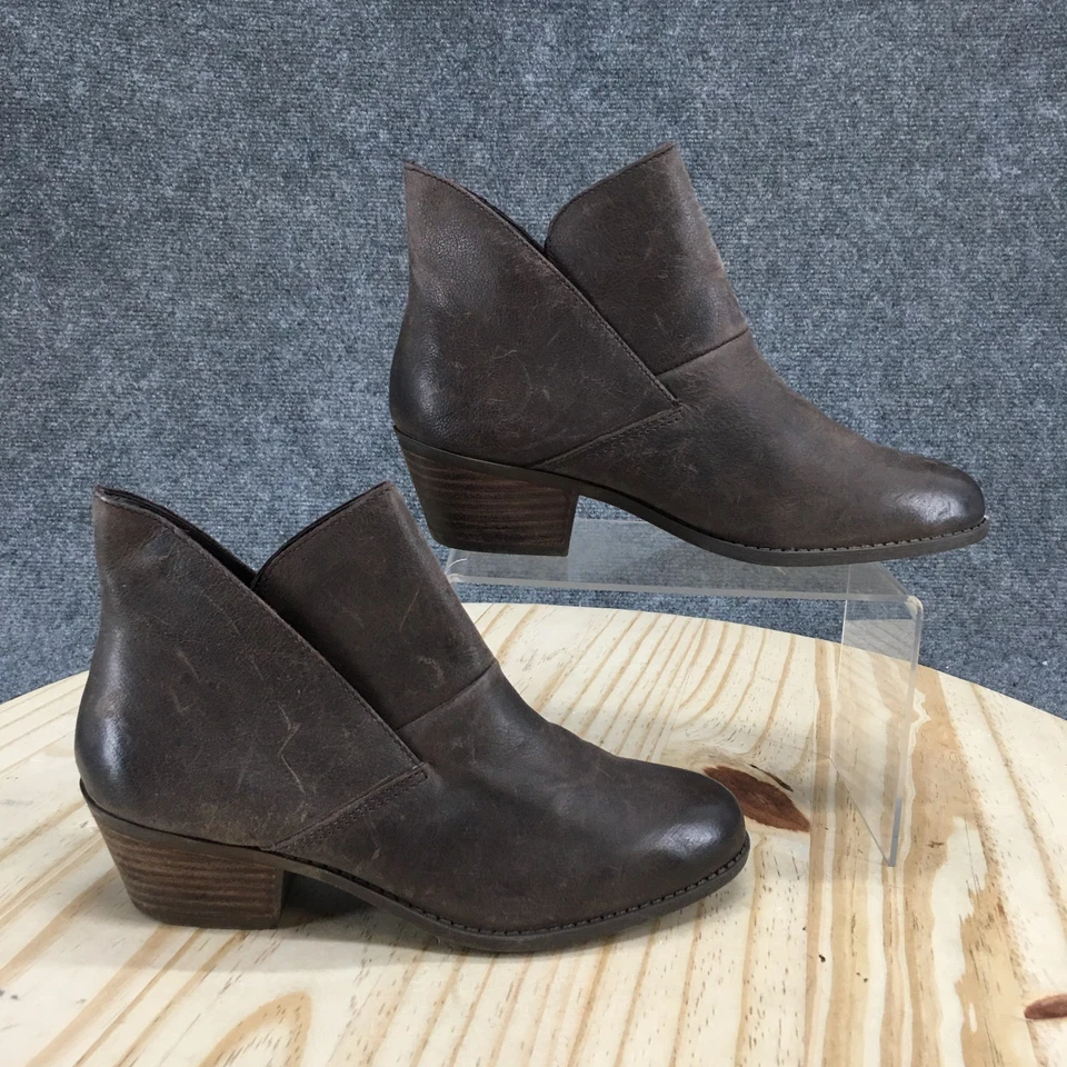 Me Too Boots Womens 6.5 M Ankle Bootie Brown Leather Casual Pull On Block Heels - Image 1 of 4