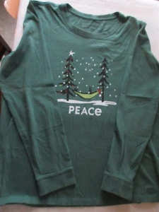 Life Is Good Shirt Womens XXL 2X Green Christmas PEACE Graphic Long Sleeve Top - Picture 1 of 5