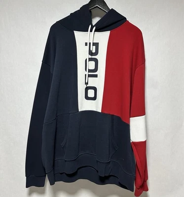 Ralph Lauren Polo Color Block Sudadera con Capucha XL Mezcla Algodón/Poliéster Rojo Azul Marino Blanco Foto 1 de 4