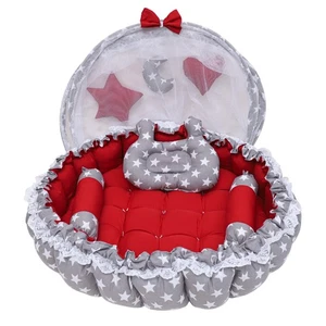 Red & White Baby Bed Set with FREE Mosquito Net – 100% Cotton | Reversible - Picture 1 of 7