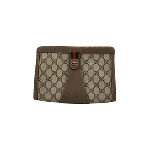 Authentic Gucci Vintage Brown Monogram Canvas Web Cosmetic Bag Clutch - Picture 1 of 6