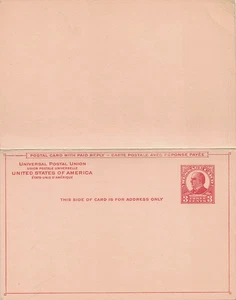 A Nice Looking 1926 Mint 3¢ Red Postal Card w 3¢ Reply Card Attached, Sc. #UY12 - Picture 1 of 2