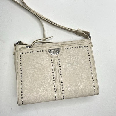 BRIGHTON Pretty Tough City Organizer Cream Studded Leather Crossbody Bag - Image 1 of 4