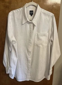 Gap Damen weißes Langarmhemd mit Kragen und Knopfleiste - Leinen/Rayon XL - 139/10 - Bild 1 von 8