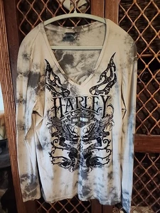 EUC Harley Davidson Unisex Long Slv Shirt Gray Tie Dye Black Velvet El Paso XL - Picture 1 of 13