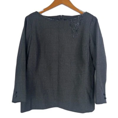 Blusa Dana Buchman decote frisado lã zíper nas costas tamanho 12P franja elegante - Imagem 1 de 4