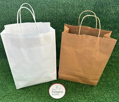 White & Kraft Paper Bags with Twist Handles Party Gift Carrier Food Takeaway Bag