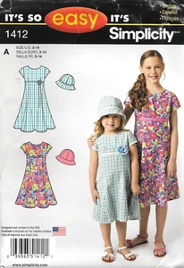 Uncut Simplicity Sewing Pattern 1412 Child's and Girl's Dress and Hat Size: 3-14 - Picture 1 of 2