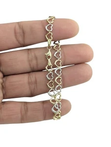 14kt Real Gold Heart Two- tone Bracelet For Women 7.5 Inch - Picture 1 of 8