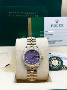 Rolex Datejust 279383RBR Diamond Bezel Lavander Dial 18K Gold Steel Box Paper - Picture 1 of 7