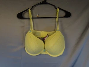 Adore Me Bra Womens 36DD Yellow Poka Dot Underwired Lace Overbust - Picture 1 of 15