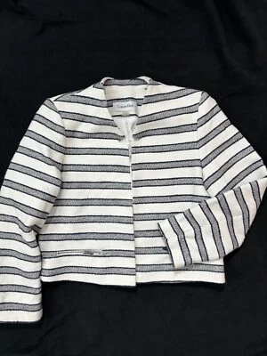 Chaqueta Calvin Klein Vintage Talla Pequeña 10 Blanco/Azul Marino Rayas Bolsillos con Cremallera Algodón Foto 1 de 4