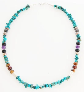T & R Singer Navajo Handmade Multi-Stone and Sterling Silver Bead Necklace - Picture 1 of 1