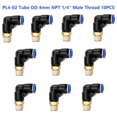 Pneumatic Push to Connect Elbow Fittings Tube OD 4mm NPT 1/8" Male Thread 10PCS  - Image 1 of 4
