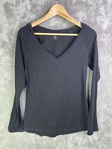 Z By Zella Shirt Womens Small Hooded Athletic Vneck Black 
