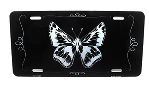 BUTTERFLY BLACK BRUSHED METAL NOVELTY CAR LICENSE PLATE AUTO TAG - Picture 1 of 15