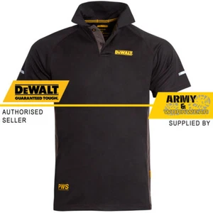 DeWalt Polo Arbeit T-Shirt 2 Knöpfe schwarz grau schnell trocknend Leistung ableitend PWS - Bild 1 von 4