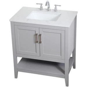 Elegant Decor Aubrey 30" Single Quartz Top Bathroom Vanity in Gray - Picture 1 of 15