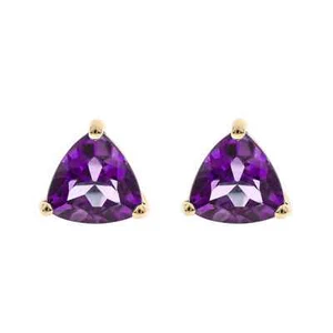 10K Yellow Gold 1.34 Carats Natural Trillion Cut Amethyst Women Studs Earrings - Picture 1 of 4