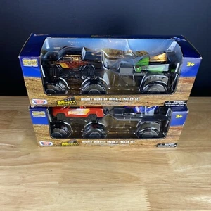 Mighty Monster Truck & Trailer Set Red And Black Lot Of 2 Sets Open Box - Picture 1 of 16