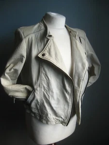 MAISONSCOTCH distress LEATHER JACKET BIKER 10 8 white grey short sleeve SODA 2 - Picture 1 of 24