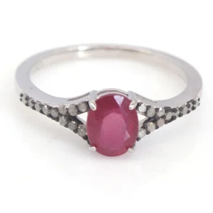 Heated Gemstone Pink Ruby & Diamond Jewelry Ring 925 Sterling Silver Size 9 - Picture 1 of 4