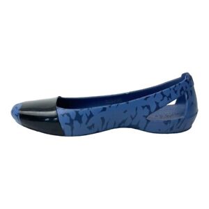 Crocs Bijou Blue And Black Crackle Shiny Toe Slip On Sienna Flats Size 6