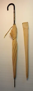 Vintage Regenschirm und Bezug beige Leder Haken Griff Messing Intarsien Mid-Century 31" - Bild 1 von 18