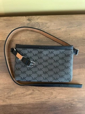 Michael Kors Signature MK Logo Belt Bag Black Brown Waist Pouch - Image 1 of 4