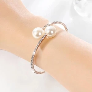 Brazalete brazalete hecho a mano de perlas blancas cultivadas naturales joyería de moda para mujer - Imagen 1 de 4