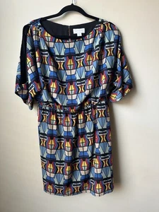 Jessica Simpson Short Sleeve Dress Cold Shoulder Size S Geometric - Picture 1 of 7