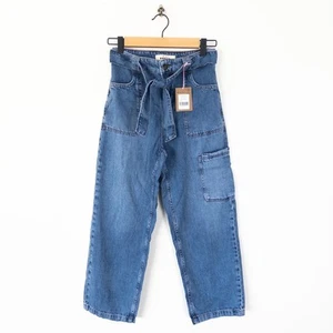 Mini Boden Tie Waist Cargo Denim Jeans Mid Blue - Size 12 Years 152cm NEW - Picture 1 of 8