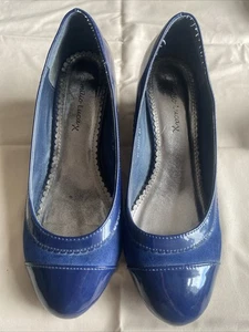Emilio Luca Women’s Size 6 Navy Suede And Patent Leather Wedge Heel Shoes - Picture 1 of 7