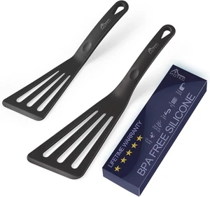HOTEC 600°F Hitzebeständiger Fischwender aus Silikon mit Schlitzen 12 Zoll + 10 Zoll, schwarz  - Bild 1 von 7