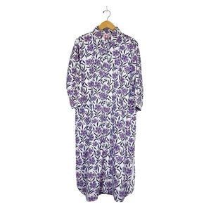 Victoria Dunn Floral Purple White 3/4 Sleeve Lined Shirt Dress Sz M Button Front - Picture 1 of 9