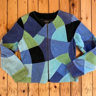 Chaqueta para mujer vintage de cuero con retazos de gamuza de los años 90-y2k 2000 talla mediana Foto 1 de 4