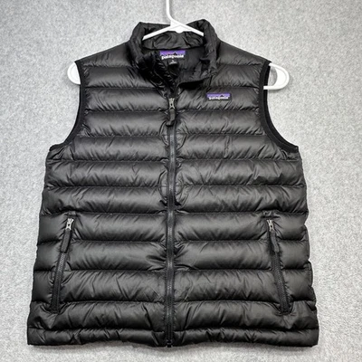 Patagonia Boys Down Sweater Vest Large 12 Black Puffer Zip Pockets Quilted - Image 1 of 4