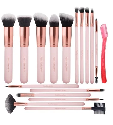Juego de brochas de maquillaje Real Perfection 16 piezas con 1 afeitadora de cejas sintética premium Foto 1 de 4