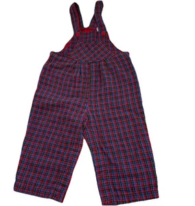 Vintage Hanna Andersson Red Blue Green Plaid Overalls Infant Size 18-24 M 80 EU - Picture 1 of 8
