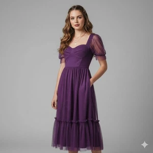 Lulus Whimsy Fairy Hochzeitsgast Pflaume Lila Tüll Bustier Midikleid Small Neu mit Etikett - Bild 1 von 8