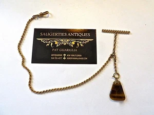 Antike 12" hell geschliffene 10k Uhrenkette mit Tigerauge Uhrenanhänger 12,8 Gramm - Bild 1 von 6