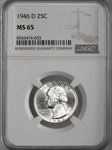 1946-D  25C WASHINGTON SILVER QUARTER "DENVER MINT" NGC MS65 #8343474-033 - Picture 1 of 4