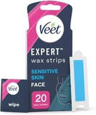 Veet Expert Kaltwachsstreifen GESICHT Haarentfernung empfindliche Haut 20 Streifen + 4 Tücher