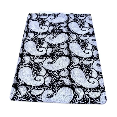 Tecido de costura estampado bloco paisley indiano de algodão preto 5 jardas feito à mão - Imagem 1 de 4