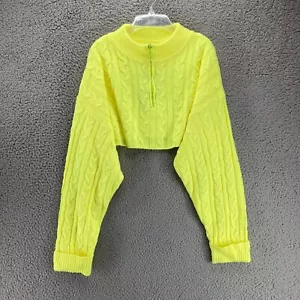 Fashion Nova Neon Zopfmuster Crop Top Pullover Gr. XS weich Oversize gelb - Bild 1 von 10