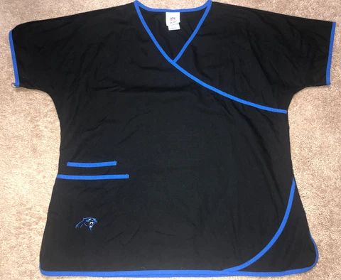 Carolina Panthers NFL Team Apparel Medical Scrubs  Vneck Top Size L Short Sleeve Cover