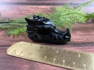 Calavera de cristal de cuarzo con cabeza de dragón tallada en obsidiana natural de 2,8" curación 1 pieza - Imagen 1 de 1