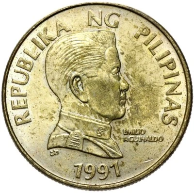 Philippines - 5 Piso 1991 - EMILIO AGUINALDO - PTEROCARPUS INDICUS - CONDITION! - Image 1 of 2