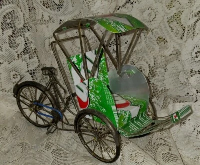 Handcrafted 7up Soda Can Folk Art Bicycle Rickshaw  - Image 1 of 4