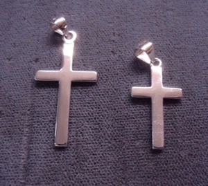 Lot of 2 Solid 925 Sterling Silver Plain Cross Pendant 1-1/8" & 3/4" - Picture 1 of 6